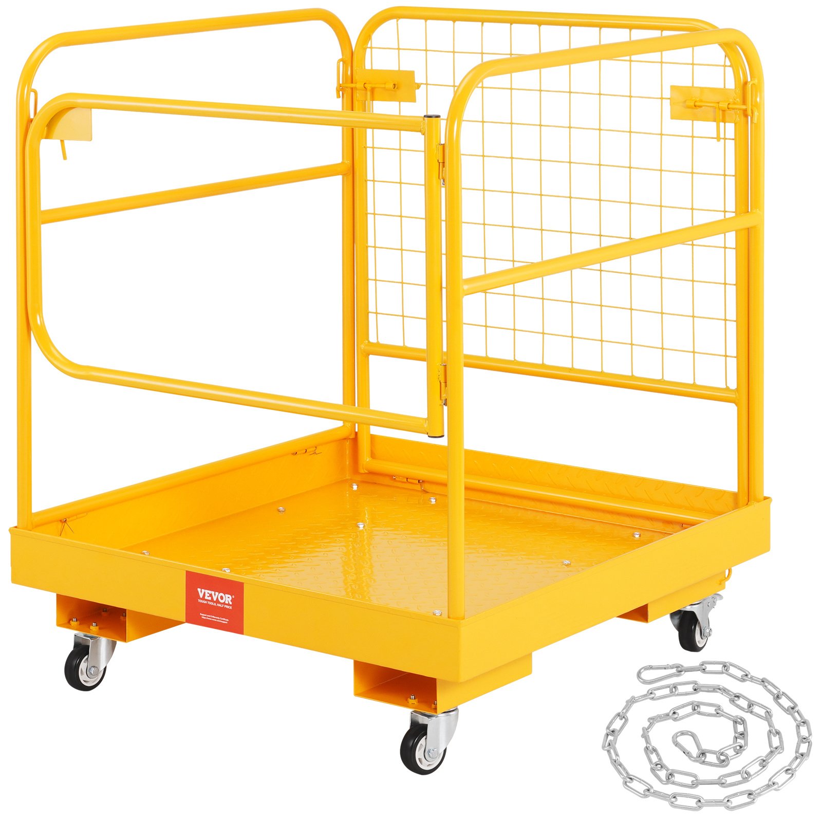 VEVOR Forklift Safety Cage, 1200 Lbs Load Capacity, 36 X 36 Inches Folding Forklift Work Platform With Lockable Swivel Wheels, Drain Hole & Device Chain, Holds 1 To 2 Adults, Perfect For Aerial Work - Image 7