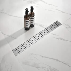 24 Inch Linear Shower Drain With Removable Brick Patterned Grate Cover, 304 Stainless Steel Shower Floor Drain With Hair Strainer And Leveling Feet - Image 1