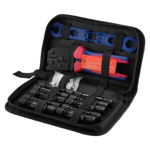 Crimping Tool, 14-10 AWG Ratcheting Solar Connector Crimper Tool Kit, Clear Metric & AWG Markings, With 10 Pairs Solar Connectors, 10 Pairs Of Cable Connectors, Wrenches, And A Storage Case - Image 1