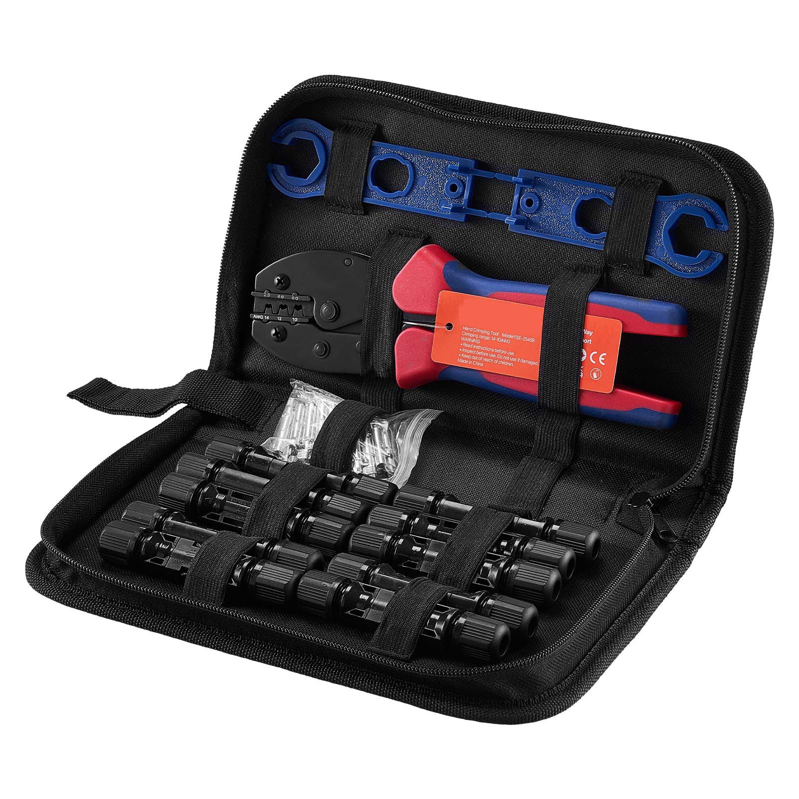 Crimping Tool, 14-10 AWG Ratcheting Solar Connector Crimper Tool Kit, Clear Metric & AWG Markings, With 10 Pairs Solar Connectors, 10 Pairs Of Cable Connectors, Wrenches, And A Storage Case - Image 1