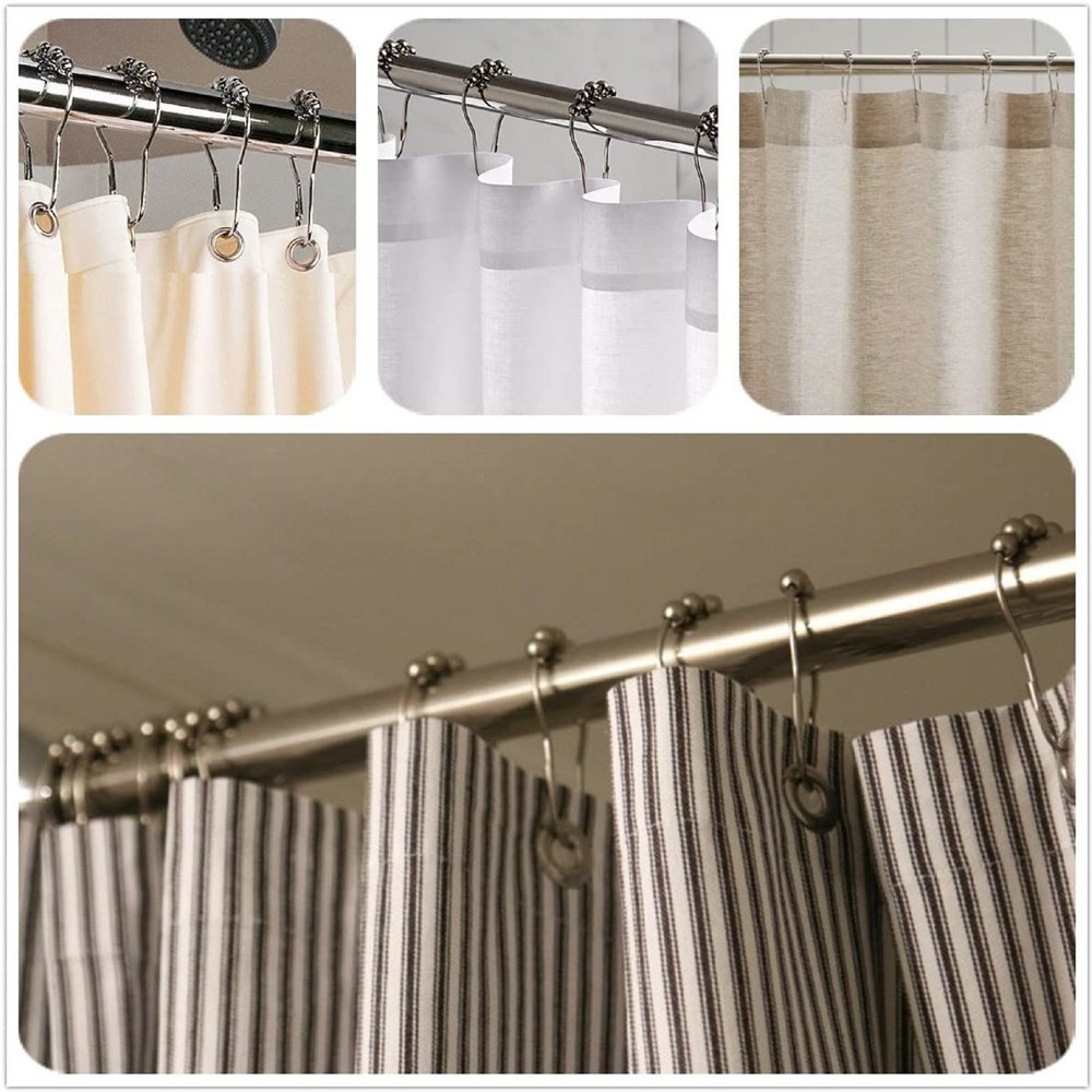 Set Of 12 Shower Curtain Hooks Rings,Decorative Rust Proof Stainless Steel Shower Curtain Hooks
