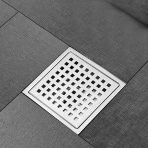 6 Inch Square Shower Drain With Removable Square Patterned Grate, 304 Stainless Steel With Flange And Hair Strainer, Brushed Nickel - Image 3
