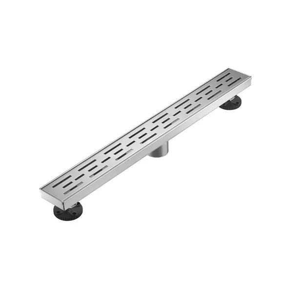24 Inch Linear Shower Drain With Removable Brick Patterned Grate Cover, 304 Stainless Steel Shower Floor Drain With Hair Strainer And Leveling Feet