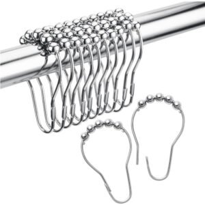 Set Of 12 Shower Curtain Hooks Rings,Decorative Rust Proof Stainless Steel Shower Curtain Hooks - Image 1