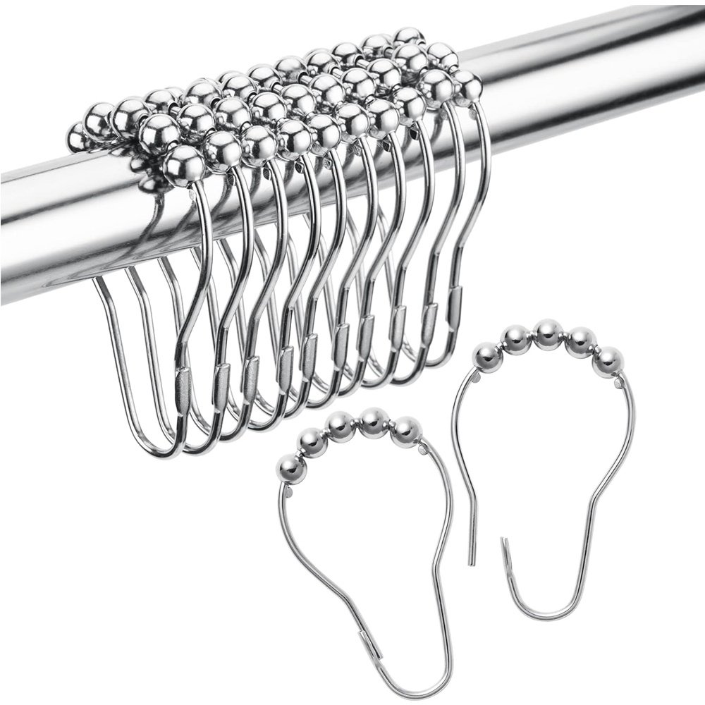 Set Of 12 Shower Curtain Hooks Rings,Decorative Rust Proof Stainless Steel Shower Curtain Hooks