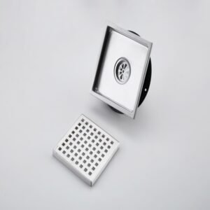 6 Inch Square Shower Drain With Removable Square Patterned Grate, 304 Stainless Steel With Flange And Hair Strainer, Brushed Nickel - Image 4