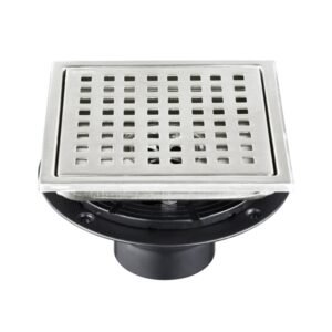 6 Inch Square Shower Drain With Removable Square Patterned Grate, 304 Stainless Steel With Flange And Hair Strainer, Brushed Nickel - Image 2