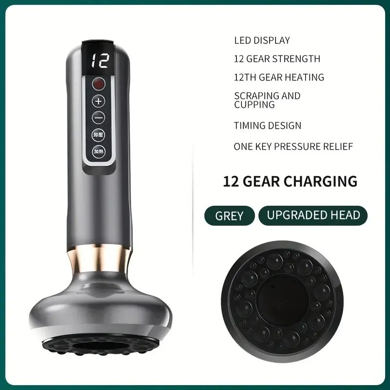 Cupping Massager, 12-level Body Scraping Tool, Cupping Tool. USB Rechargeable, Equipped With 1800mAh Lithium Battery, Available In White, Green, Gray (upgraded Version Suitable For Scraping)