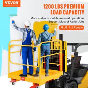 VEVOR Forklift Safety Cage, 1200 Lbs Load Capacity, 36 X 36 Inches Folding Forklift Work Platform With Lockable Swivel Wheels, Drain Hole & Device Chain, Holds 1 To 2 Adults, Perfect For Aerial Work - Image 3
