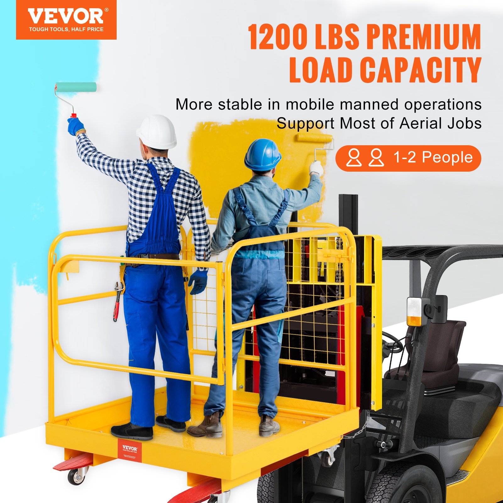 VEVOR Forklift Safety Cage, 1200 Lbs Load Capacity, 36 X 36 Inches Folding Forklift Work Platform With Lockable Swivel Wheels, Drain Hole & Device Chain, Holds 1 To 2 Adults, Perfect For Aerial Work - Image 3
