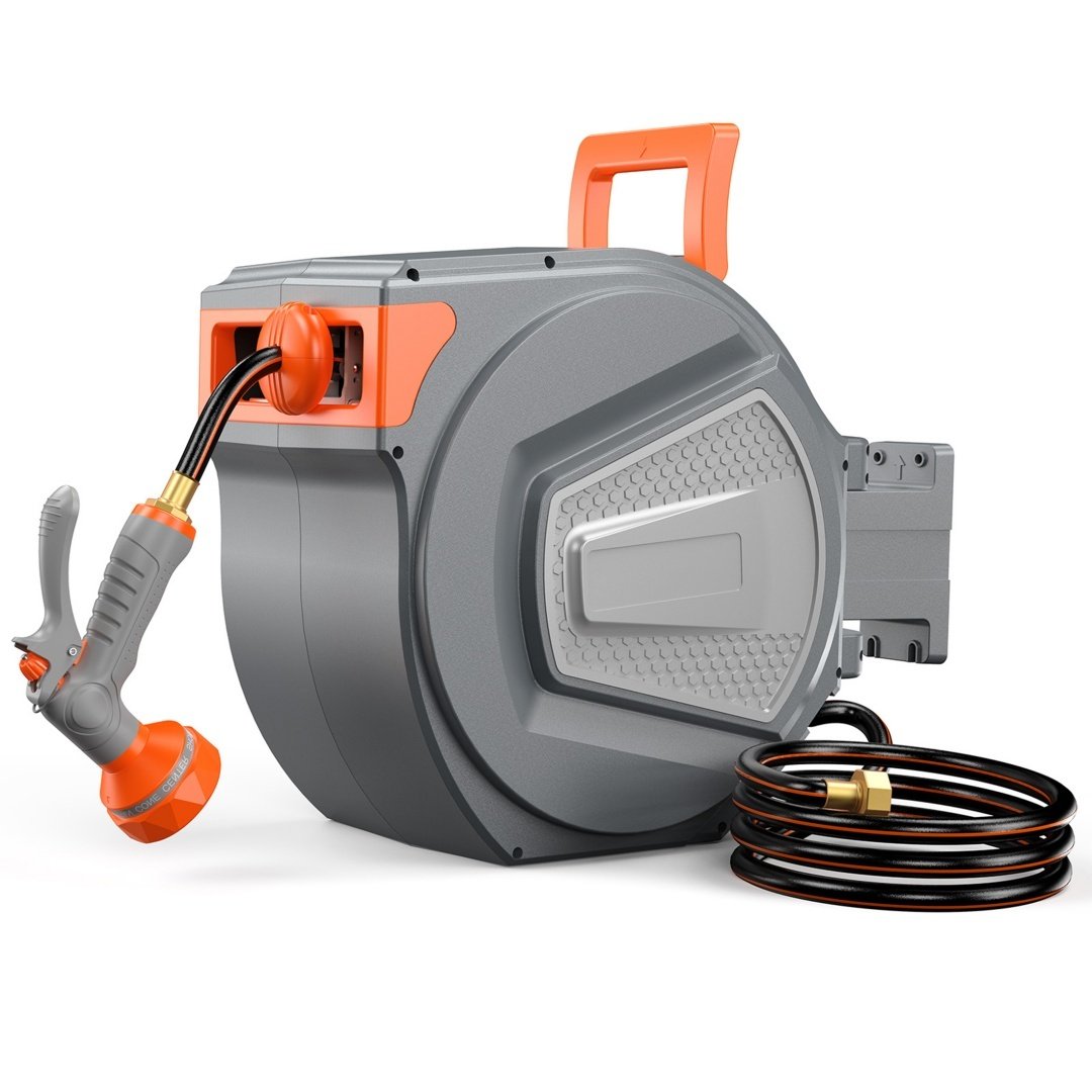 Auto Rewind Retractable Hose Reel, Wall Mounted With 180degree   Swivel, Multi-Function Spray Nozzle For Outdoor Watering - Image 8