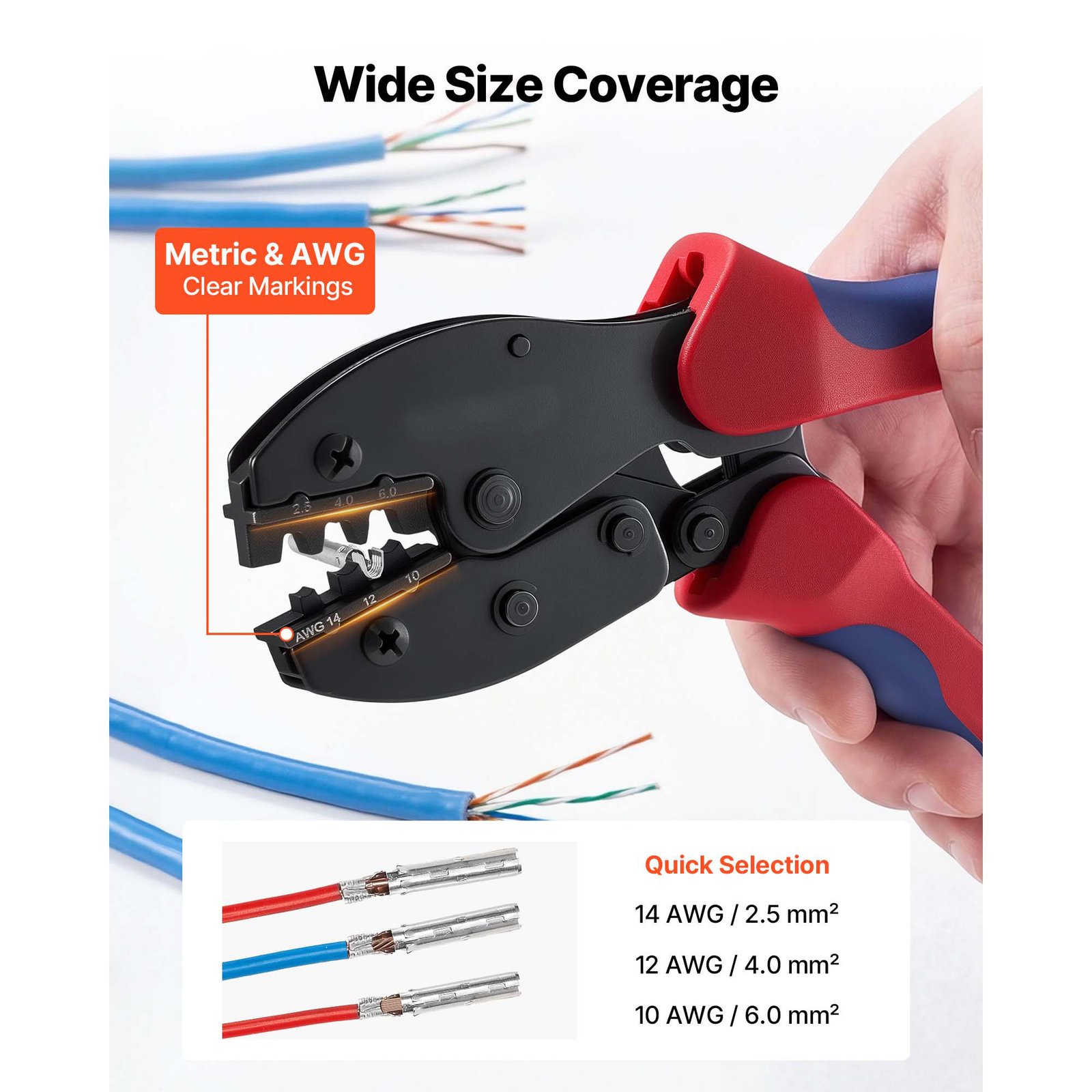 Crimping Tool, 14-10 AWG Ratcheting Solar Connector Crimper Tool Kit, Clear Metric & AWG Markings, With 10 Pairs Solar Connectors, 10 Pairs Of Cable Connectors, Wrenches, And A Storage Case - Image 7