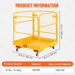 VEVOR Forklift Safety Cage, 1200 Lbs Load Capacity, 36 X 36 Inches Folding Forklift Work Platform With Lockable Swivel Wheels, Drain Hole & Device Chain, Holds 1 To 2 Adults, Perfect For Aerial Work - Image 5