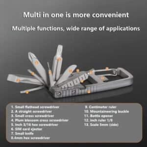 13 In 1 Multi-function Gadgets Stainless Steel Combination Tools, Mobile Phone Holder, Folding Outdoor, Bottle Opener, Screwdriver, Hiking Buckle, Knife - Image 3