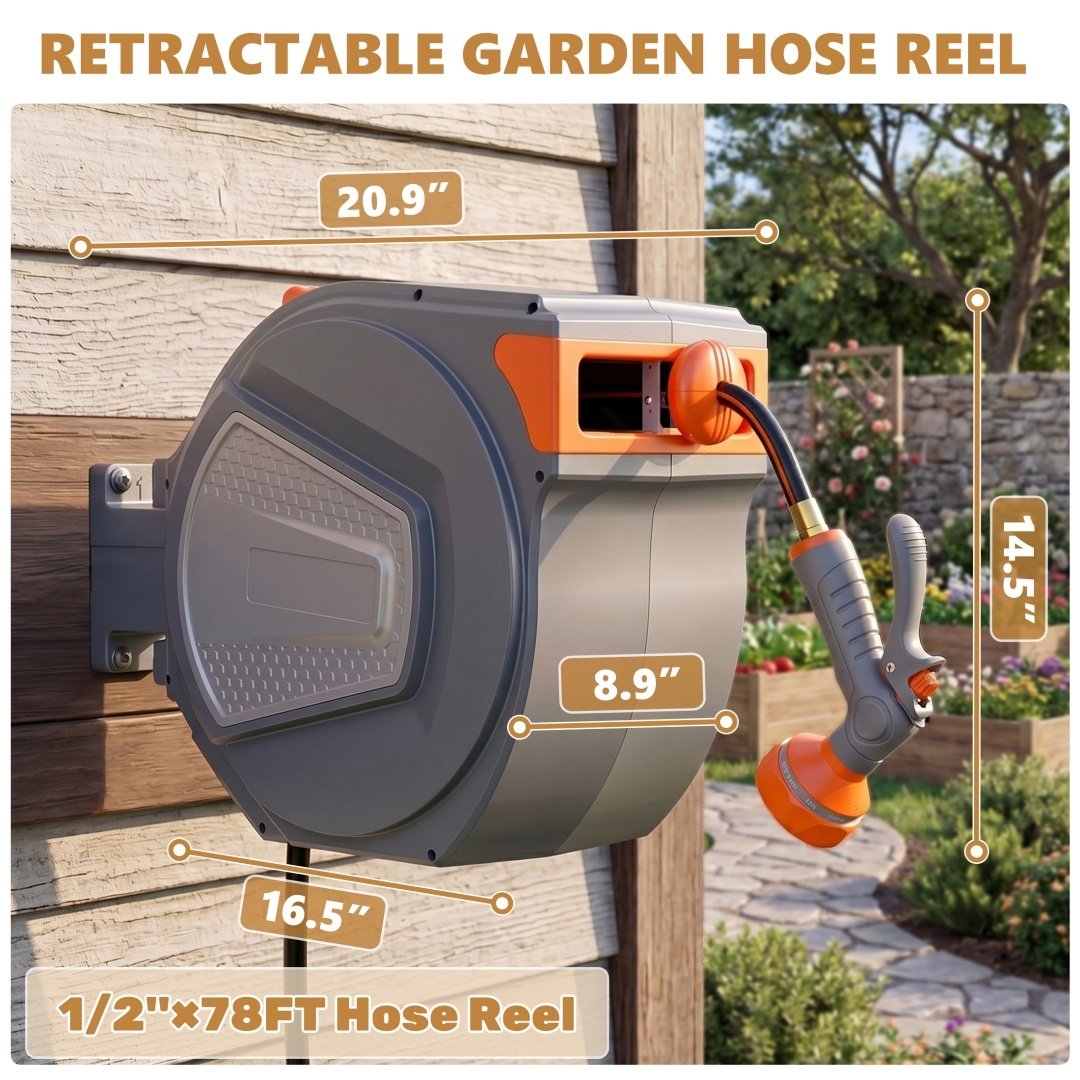 Auto Rewind Retractable Hose Reel, Wall Mounted With 180degree   Swivel, Multi-Function Spray Nozzle For Outdoor Watering - Image 2