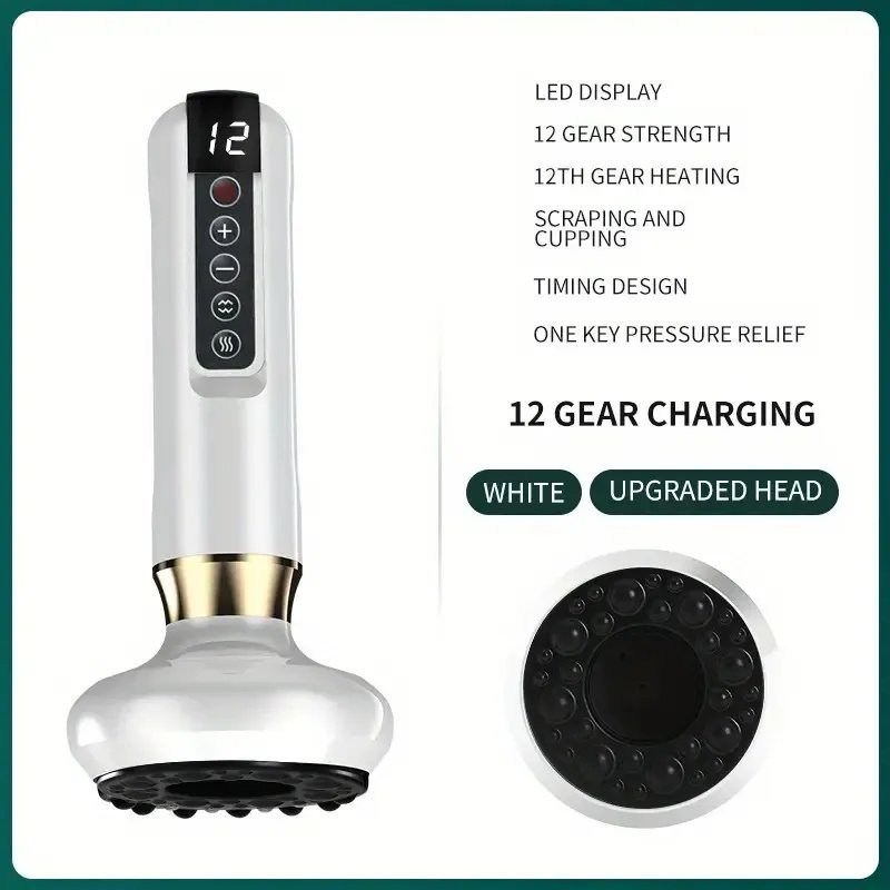 Cupping Massager, 12-level Body Scraping Tool, Cupping Tool. USB Rechargeable, Equipped With 1800mAh Lithium Battery, Available In White, Green, Gray (upgraded Version Suitable For Scraping)