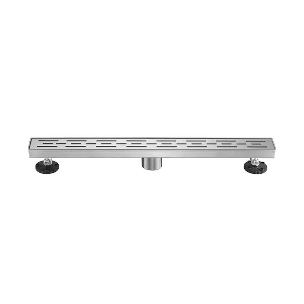 24 Inch Linear Shower Drain With Removable Brick Patterned Grate Cover, 304 Stainless Steel Shower Floor Drain With Hair Strainer And Leveling Feet