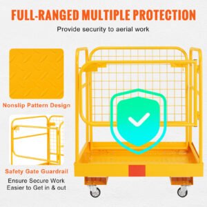 VEVOR Forklift Safety Cage, 1200 Lbs Load Capacity, 36 X 36 Inches Folding Forklift Work Platform With Lockable Swivel Wheels, Drain Hole & Device Chain, Holds 1 To 2 Adults, Perfect For Aerial Work - Image 4