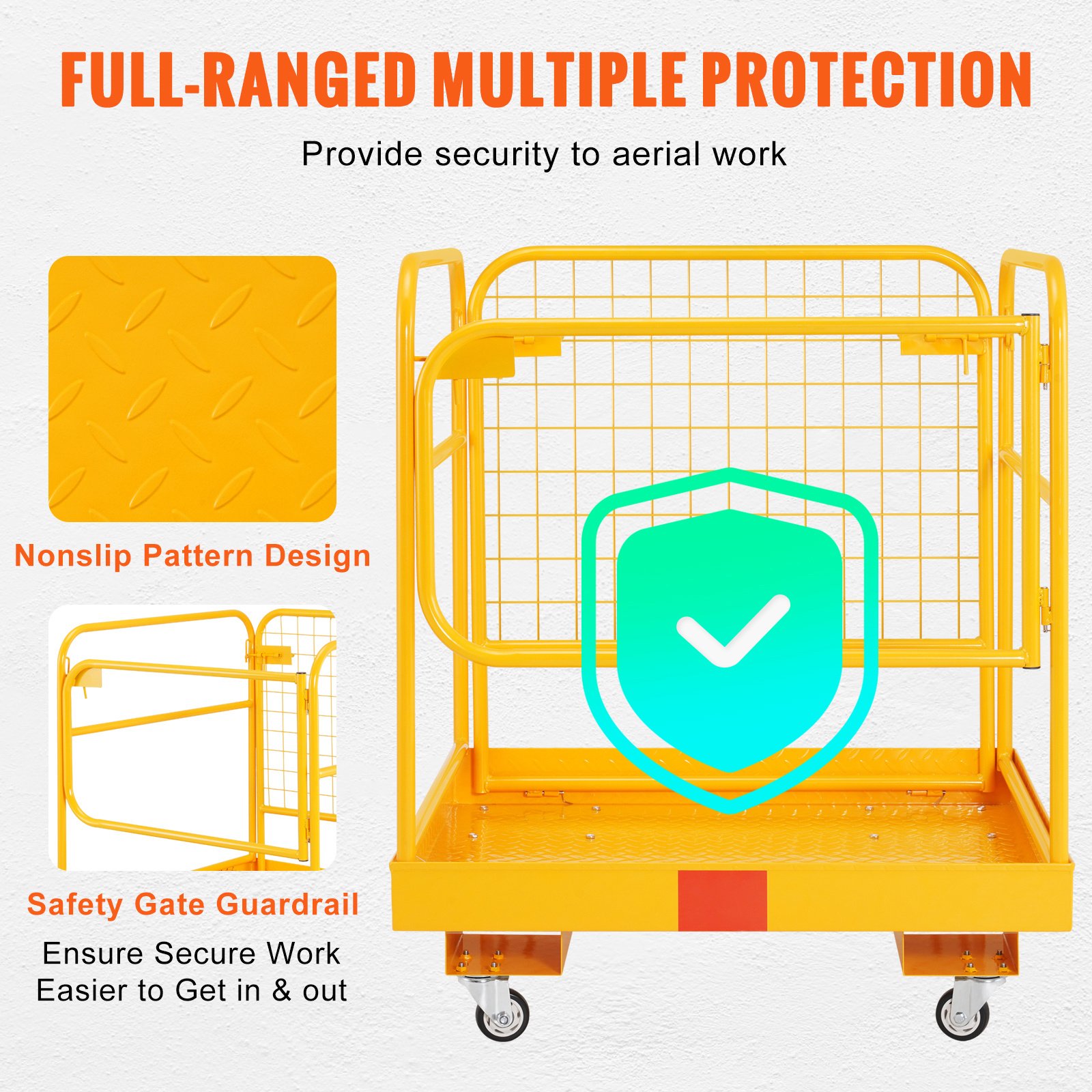 VEVOR Forklift Safety Cage, 1200 Lbs Load Capacity, 36 X 36 Inches Folding Forklift Work Platform With Lockable Swivel Wheels, Drain Hole & Device Chain, Holds 1 To 2 Adults, Perfect For Aerial Work - Image 4