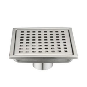 6 Inch Square Shower Drain With Removable Square Patterned Grate, 304 Stainless Steel With Flange And Hair Strainer, Brushed Nickel - Image 6
