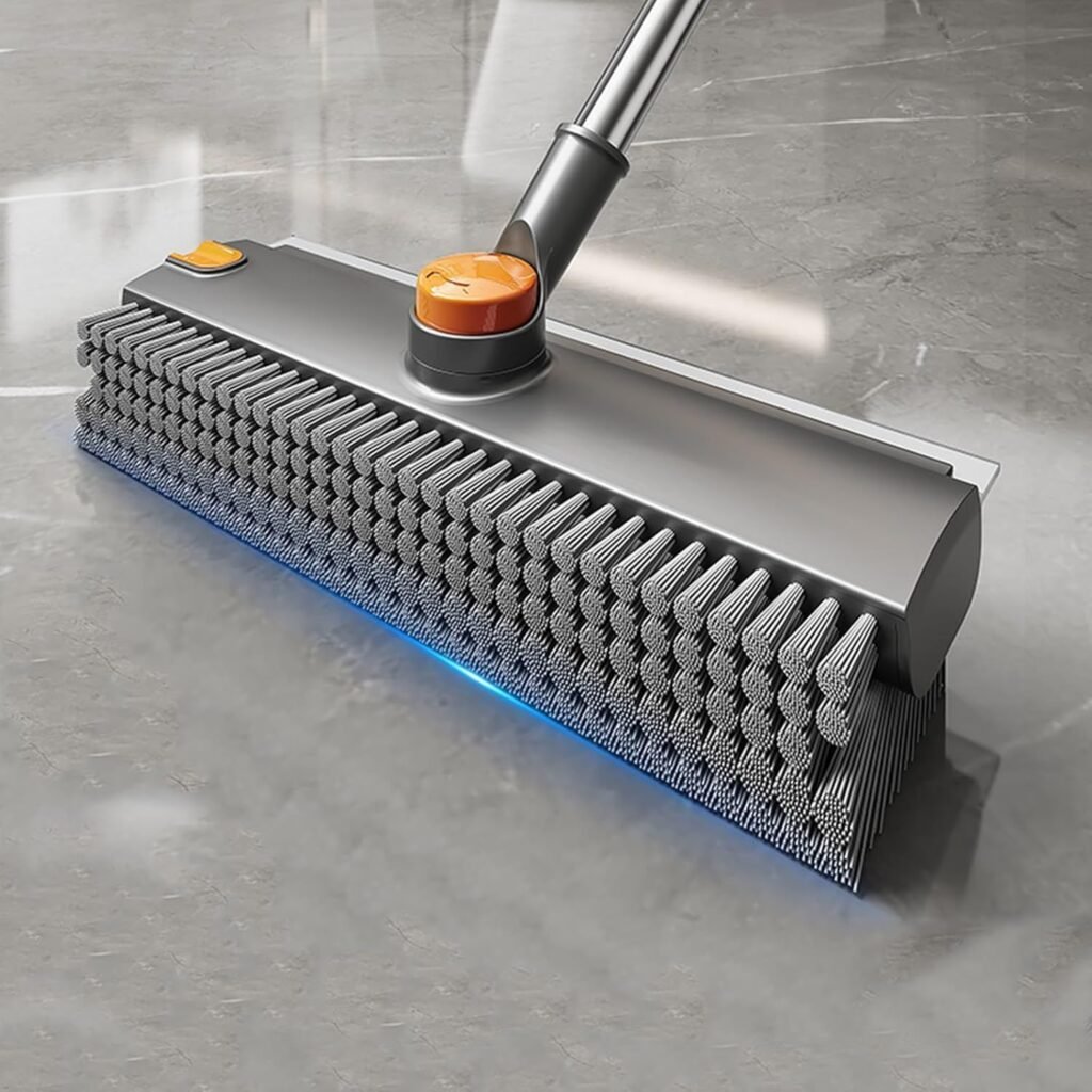 Scrub Brush With Long Handle, Floor Scrub Brush Squeegee Broom For Cleaning, 3 In 1 Shower Scrubber Floor Broom Squeegee For Concrete Tile Wall Deck Patio Grey