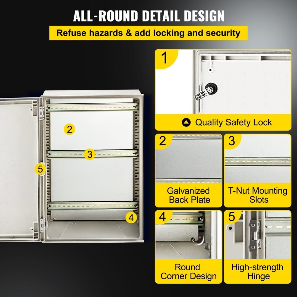 NEMA Steel Enclosure, 24 X 16 X 9'' NEMA 4X Fiberglass Electrical Box, IP66 Waterproof & Dustproof, Outdoor/Indoor Electrical Junction Box, With Mounting Plate(60 X 40 X 23 Cm)
