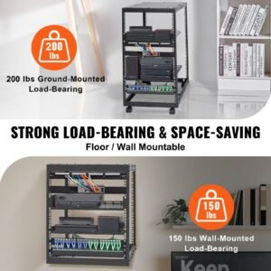 20U Open Frame Server Rack, 15''-40'' Adjustable Depth, Free Standing Or Wall Mount Network Server Rack, 4 Post AV Rack With Casters, Holds All Your Networking IT Equipment AV Gear Router Modem - Image 4