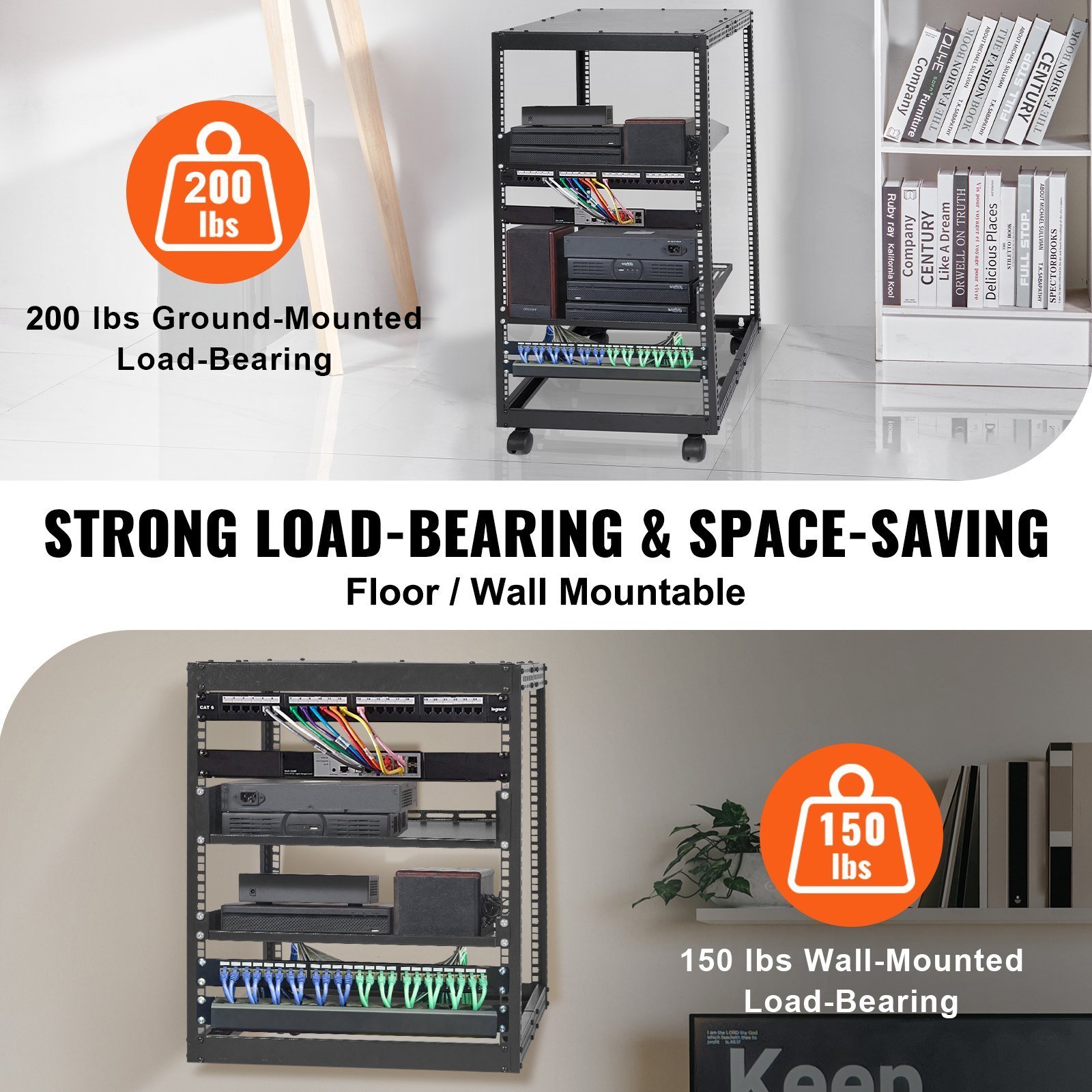 20U Open Frame Server Rack, 15''-40'' Adjustable Depth, Free Standing Or Wall Mount Network Server Rack, 4 Post AV Rack With Casters, Holds All Your Networking IT Equipment AV Gear Router Modem - Image 4