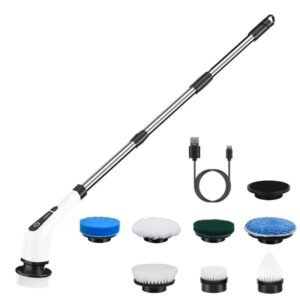 Electric Spin Scrubber Cordless Cleaning Brush Extendable With 8 Replaceable Heads 2 Speed Adjustable Extension Arm Bathroom Tub Tile Floor - Image 5