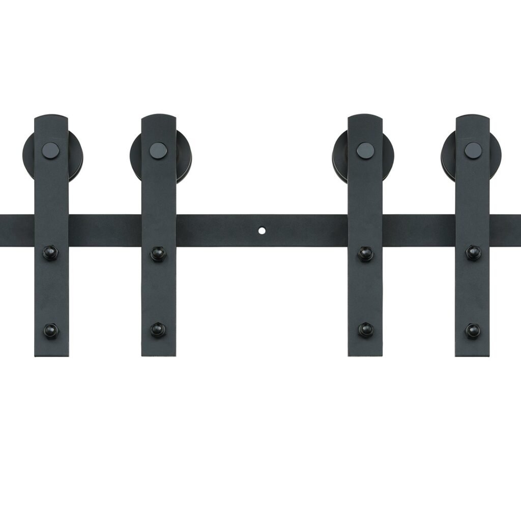 8FT Sliding Barn Door Hardware Kit, 330LBS Heavy Duty Barn Door Track Kit For Double Doors, Fit 3.7-4.3FT Total Wide And 1.3"-1.8" Thick 2 Door Panel, With Smooth & Silent Pulley (I Shape)