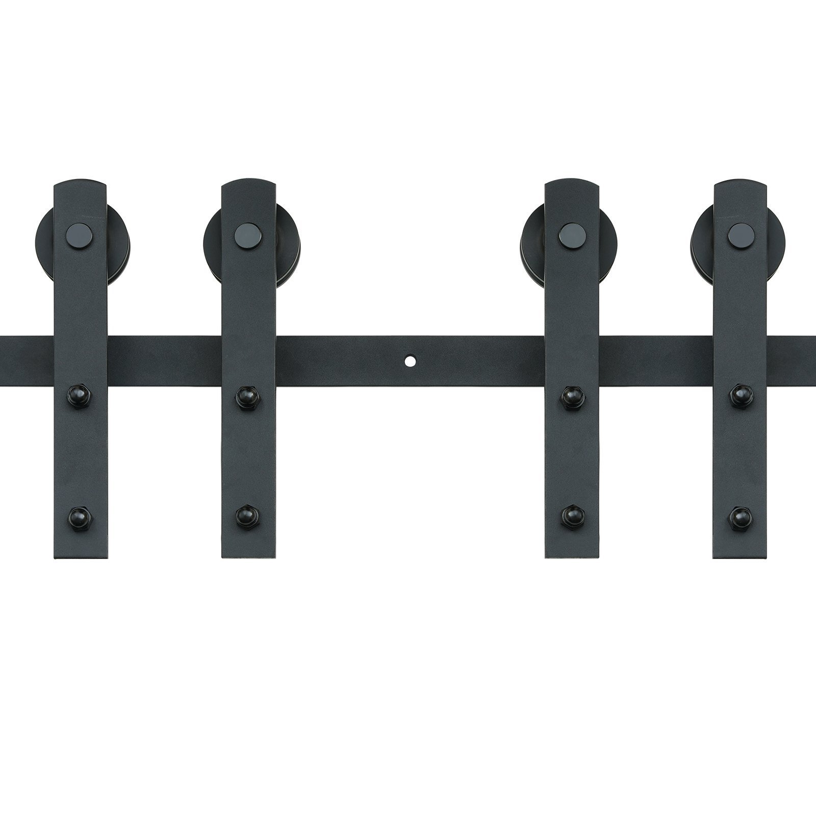 8FT Sliding Barn Door Hardware Kit, 330LBS Heavy Duty Barn Door Track Kit For Double Doors, Fit 3.7-4.3FT Total Wide And 1.3"-1.8" Thick 2 Door Panel, With Smooth & Silent Pulley (I Shape) - Image 1