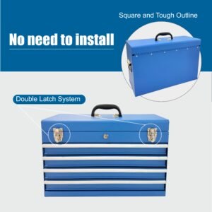 Heavy Duty Metal Tool Box, 21-inch, Portable Metal Tool Box With 4 Drawers, Small Tool Chest With EVA Liners, Ball Bearing Slide Drawers Locking & Powder Coated Finish, Multi-Function Tool Organizer - Image 3