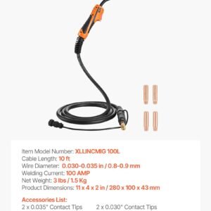 100A MIG Welding Gun With 10FT Cable, Replacement For Lincoln Magnum 100L (K530-6) - With 5PCS Mig Welding Contact Tips - Image 6