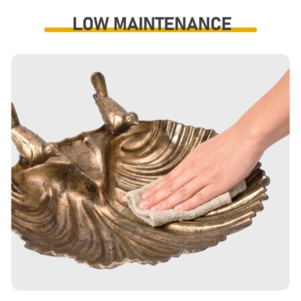 50x36x81cm Antique Bronze Resin Bird Bath With Shell Edge & 1.4W Solar Fountain