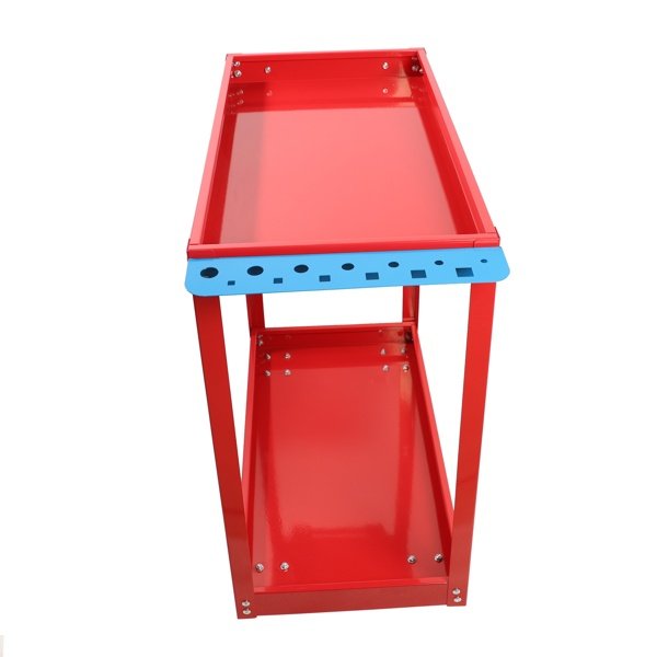 Tool Cart On Wheels, Heavy Duty Steel Utility Cart W-Lockable Wheels, 400 LBS Capacity Industrial Service Cart For Garage, Warehouse, Workshop  Two-layer Bright Red