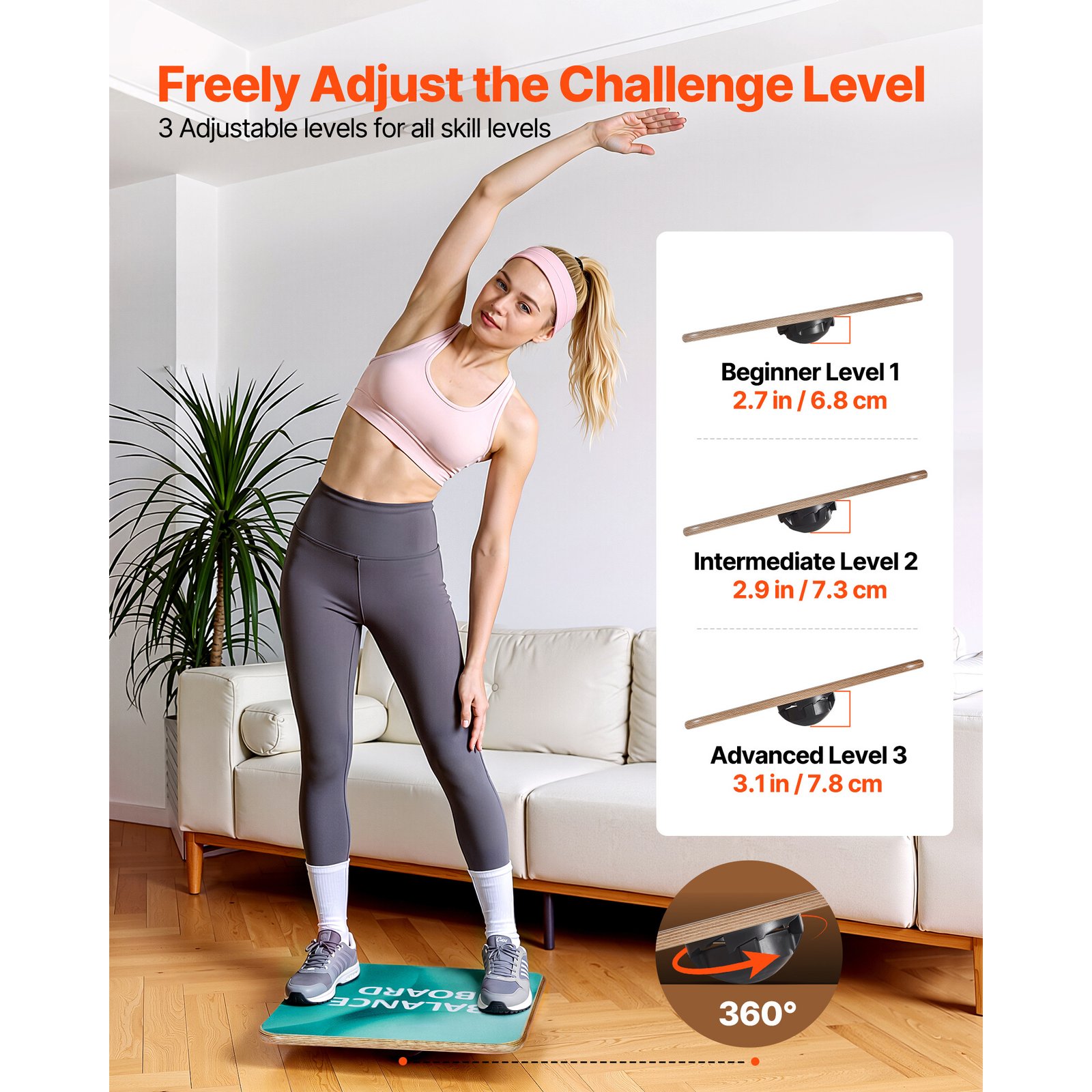 Balance Board, 360 Rotating Wobble Board Trainer For Adults 3-Level Adjustable, Wooden Balance Training Equipment, Slip-Resistant Surface For Core Workout, Standing Desk Exercise, Home Gym - Image 2