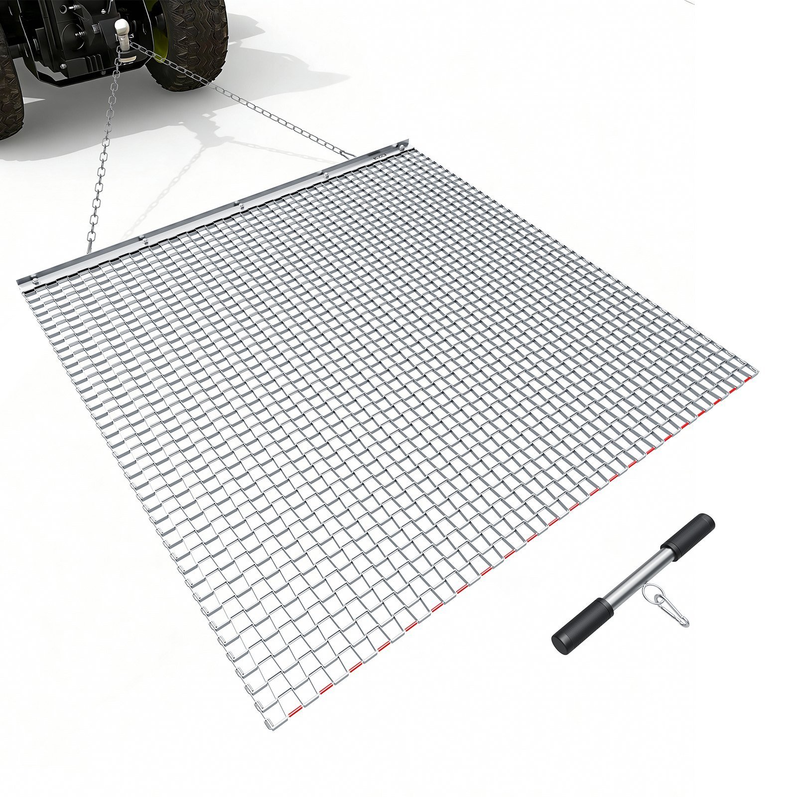 Drag Harrow, 4 X 4 Ft, High-Efficiency Chain Harrow Rake, ATVs UTVs Tractors Attachments, Durable Galvanized Steel Mesh Drag Mat With Towing Chain, For Gravel Driveway Ruts Farm Field Leveling - Image 1