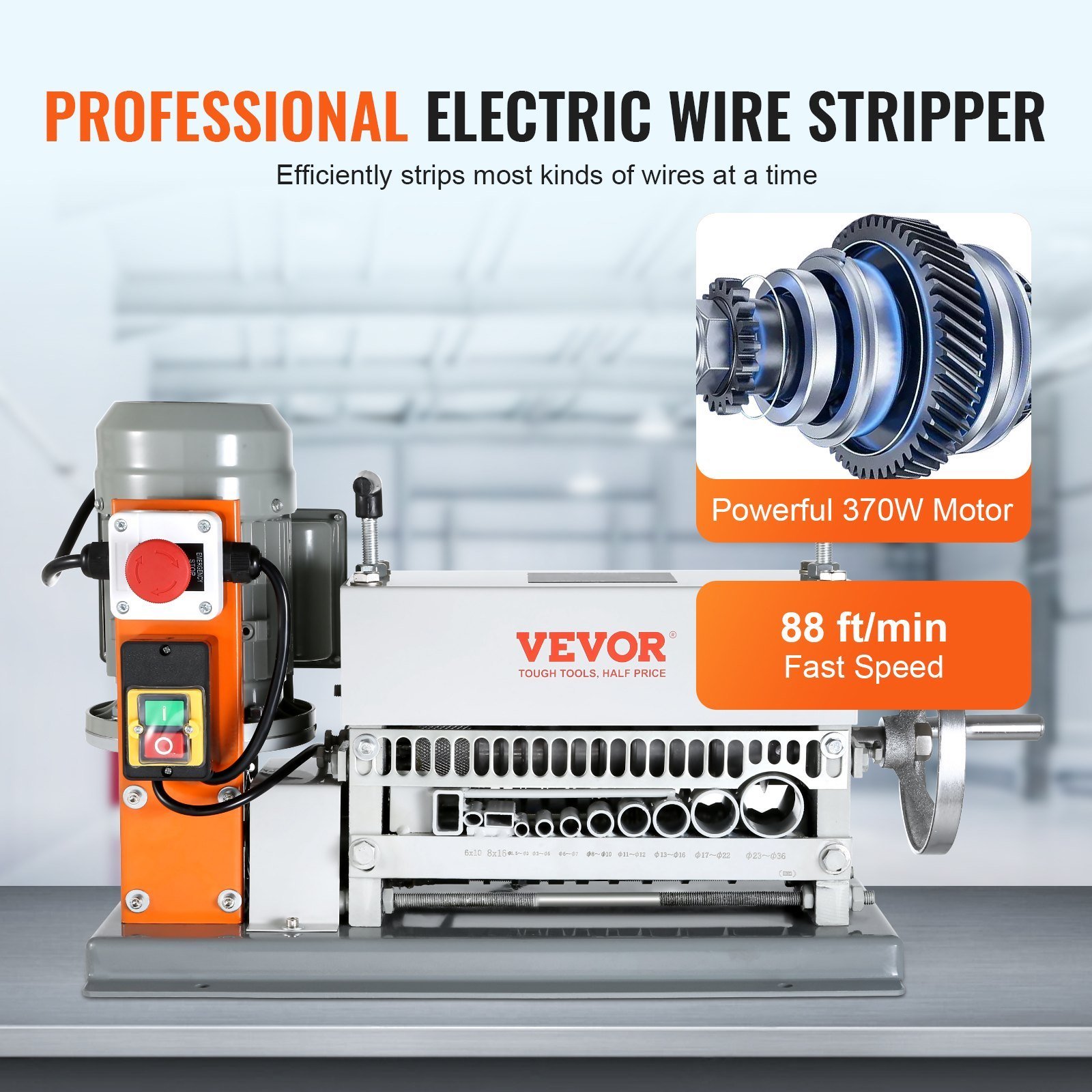 Automatic Wire Stripping Machine, 0.06''-1.42'' Electric Motorized Cable Stripper, 370 W, 88 Ft/min Wire Peeler With An Extra Manual Crank, 11 Channels For Scrap Copper Recycling - Image 3
