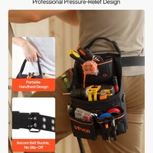 Tool Pouch With Belt, 14 Pockets Professional Tool Belt Pouch For Men, Heavy Duty Detachable Adjustable Utility Work Bag For Electrician, Carpenter, Construction, Adjusts Waist 32 To 50 Inches - Image 4