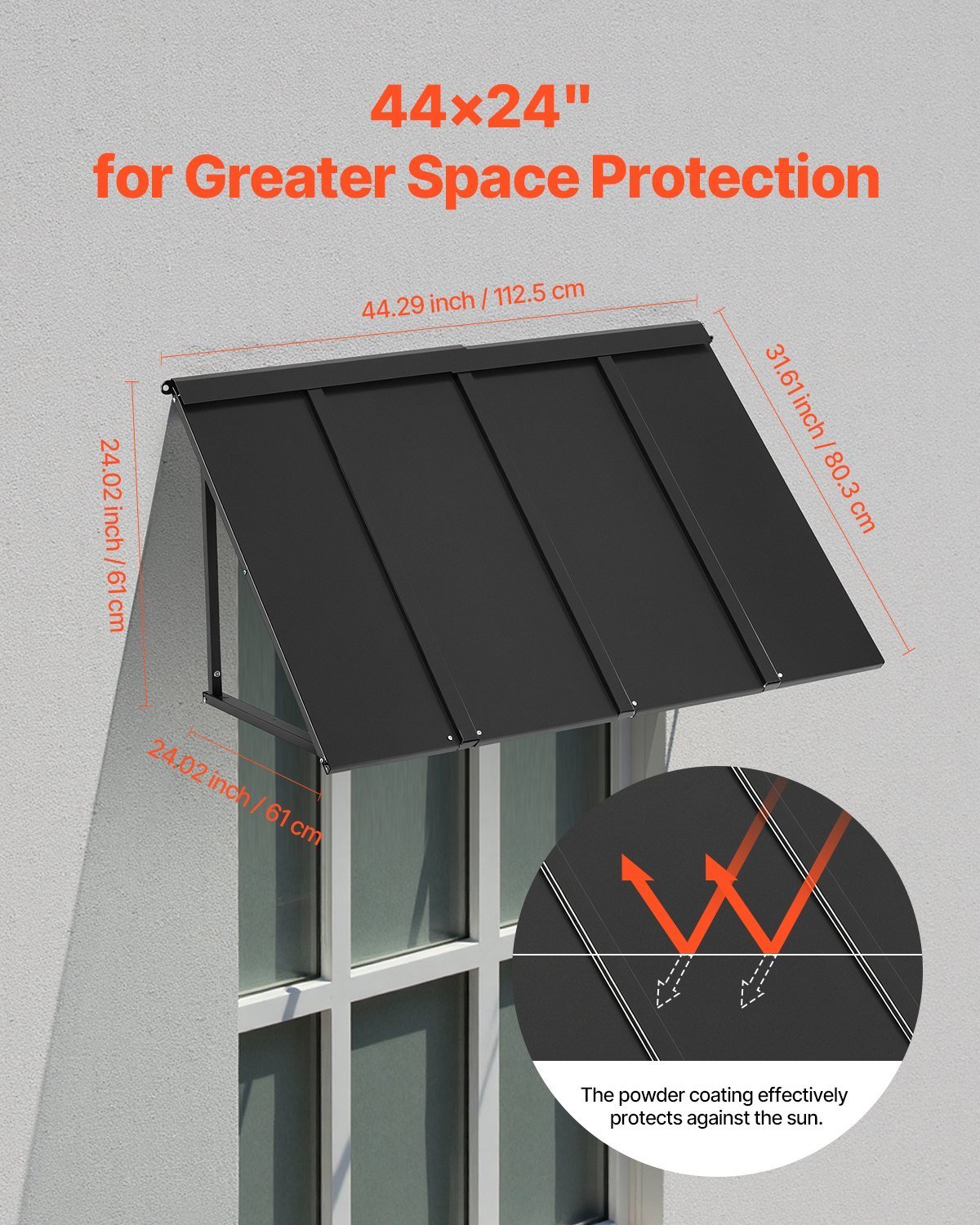 Window Awning Door Canopy 44x24 In Outdoor Steel Front Door Awnings Anti-Rust - Image 3