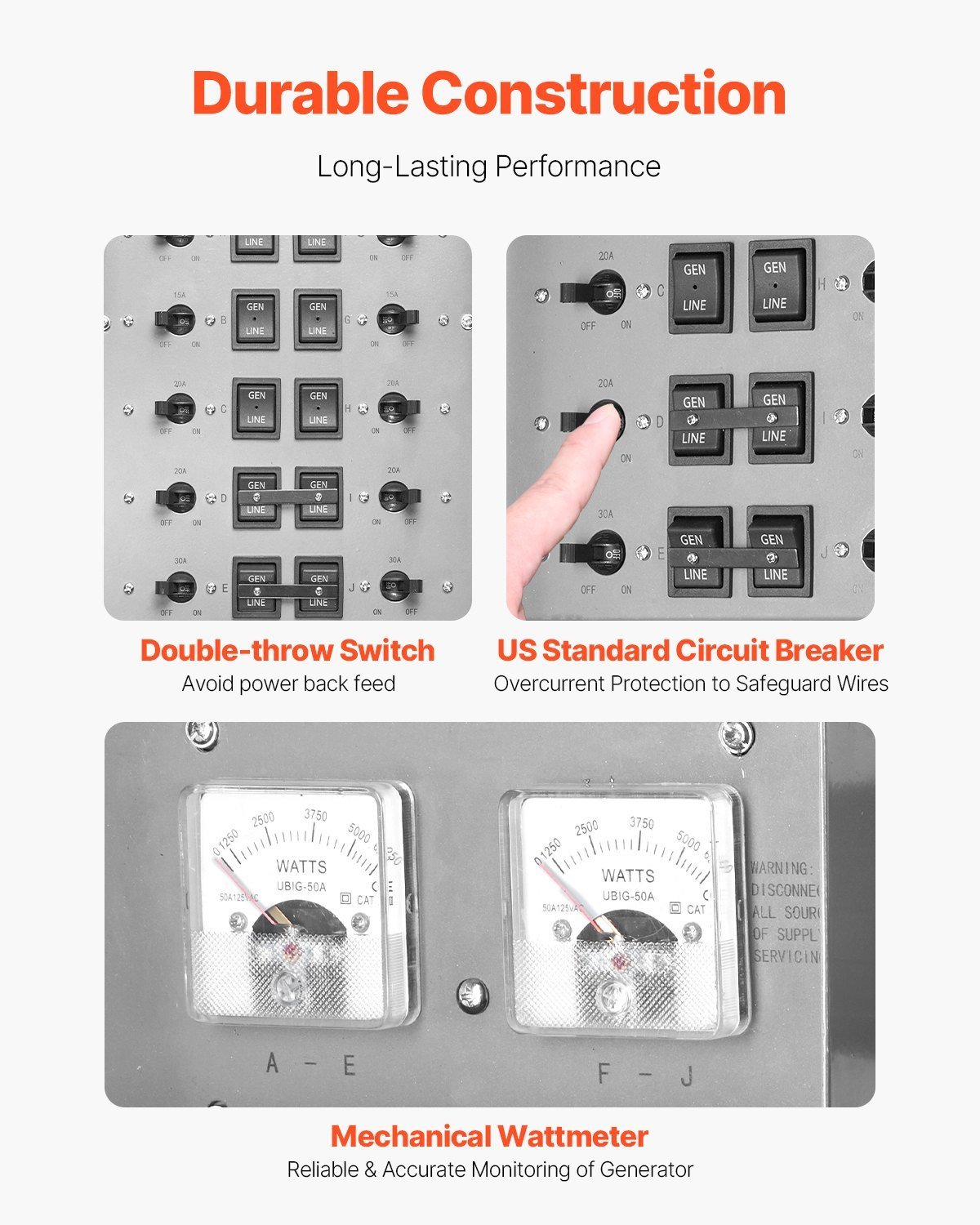 Manual Transfer Switch 50A Generator Transfer Switch Kit NEMA 3R 12500W 120/240V - Image 4