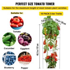 Tomato Cages, 11.8' X 11.8' X 46.1', 10 Packs Square Plant Support Cages, Silver PVC-Coated Steel Tomato Towers For Climbing Vegetables, Plants, Flowers, Fruits - Image 3