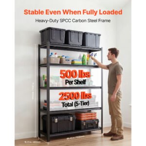 Storage Shelves, 5-Tier Adjustable, 2500 Lbs Capacity, Heavy Duty Garage Storage Shelving Unit, Metal Utility Rack Shelf, For Garage Warehouse Basement Kitchen, 48.43" W X 18.31" D X 71.38" H - Image 2