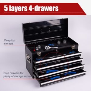 Heavy Duty Metal Tool Box, 21-inch, Portable Metal Tool Box With 4 Drawers, Small Tool Chest With EVA Liners, Ball Bearing Slide Drawers Locking & Powder Coated Finish, Multi-Function Tool Organizer - Image 4