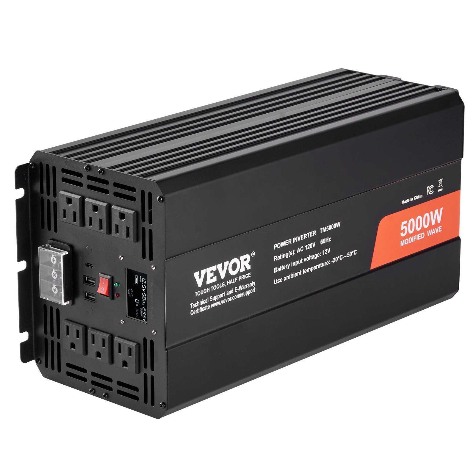 Modified Sine Wave Inverter, 5000W, DC 12V To AC 120V Power Inverter With 6 AC Outlets 2 USB Port 1 Type-C Port, LCD Display And Remote Controller For High Load Home Appliances, CE FCC Certified - Image 1