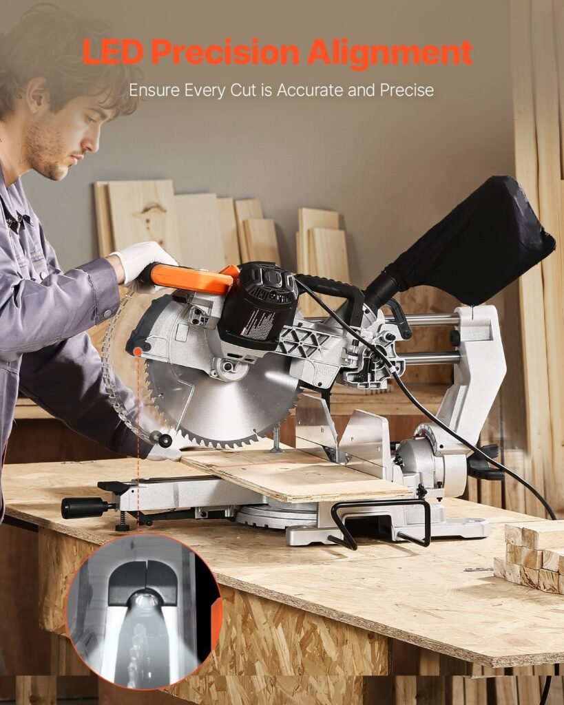 Sliding Compound Miter Saw 12-In Blade 15 Amp Motor Corded Double Bevel 60-Tooth