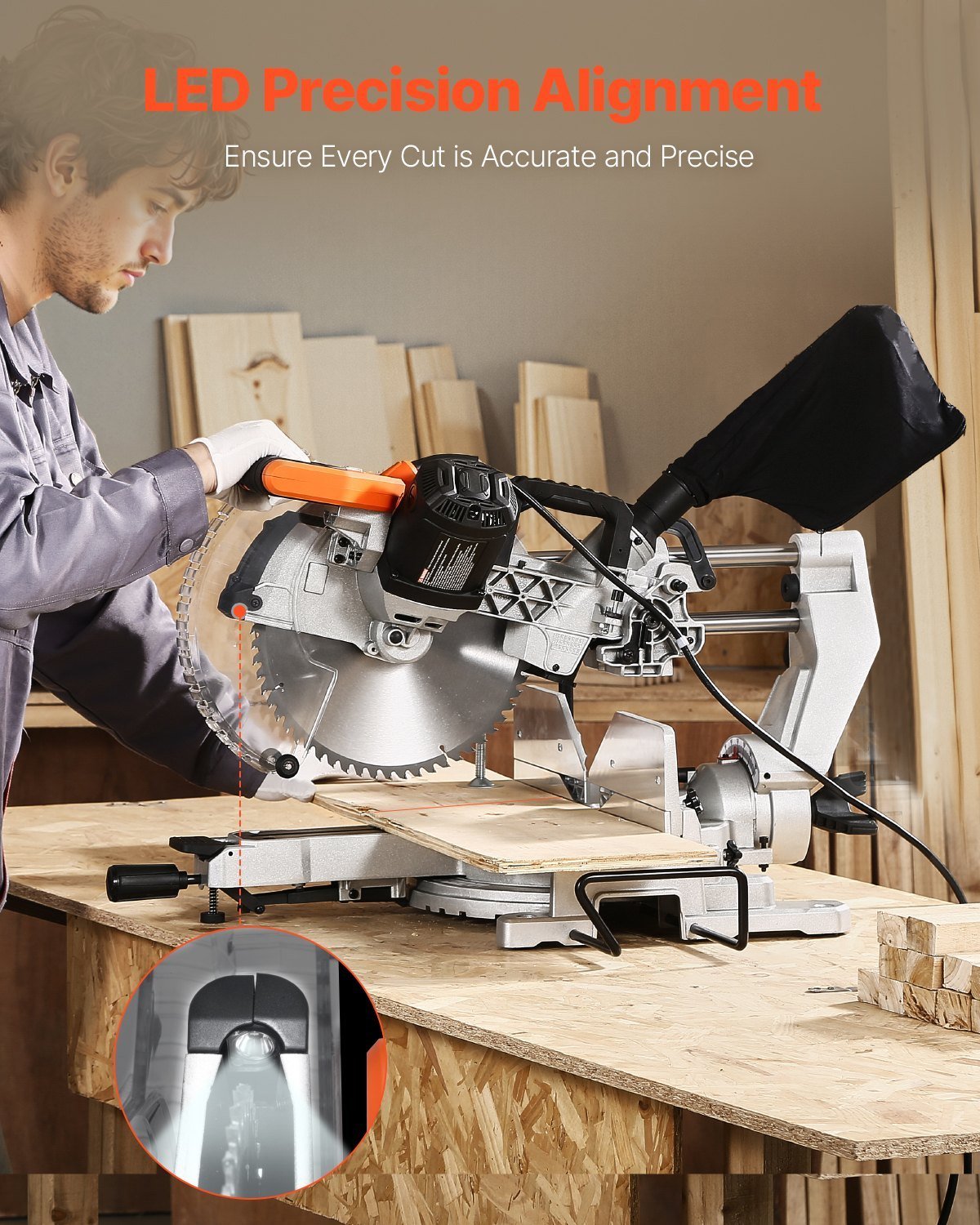 Sliding Compound Miter Saw 12-In Blade 15 Amp Motor Corded Double Bevel 60-Tooth - Image 4