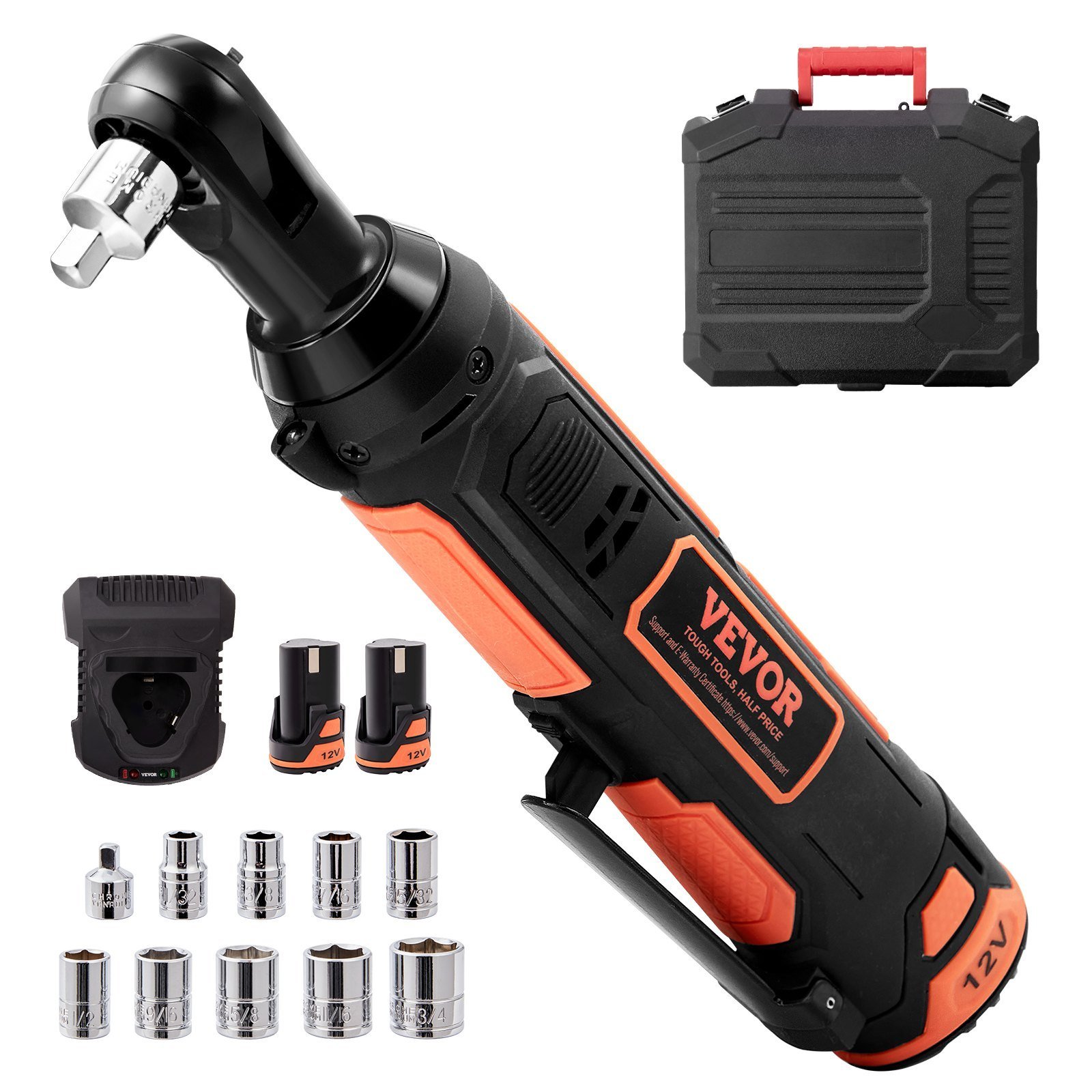 3/8" Cordless Electric Ratchet Wrench Set, 12V 33 Ft-lbs Power Ratchet Tool Kit, 45-Min Fast Charge, 2-Pack 2.0Ah Battery, Built-in LED Light, Variable Speed Trigger, 10 Sockets - Image 1