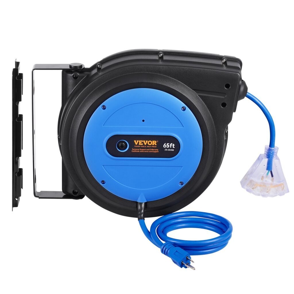 Retractable Extension Cord Reel Power Cord Reel 65FT 12AWG/3C SJTOW