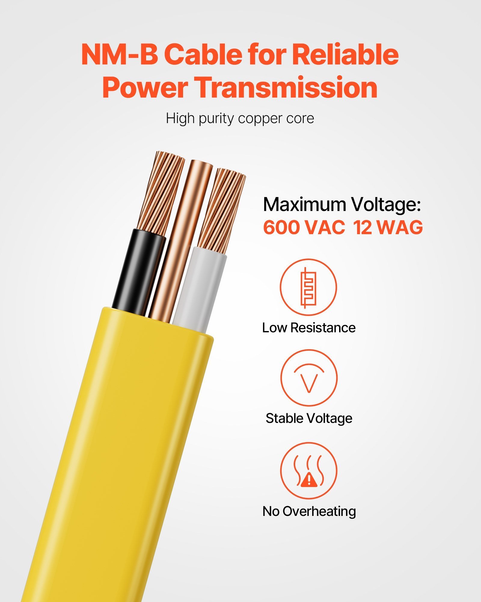 NM-B Wire 12AWG'2C Copper Core Cable 100 Ft Electrical Wire With Ground - Image 5